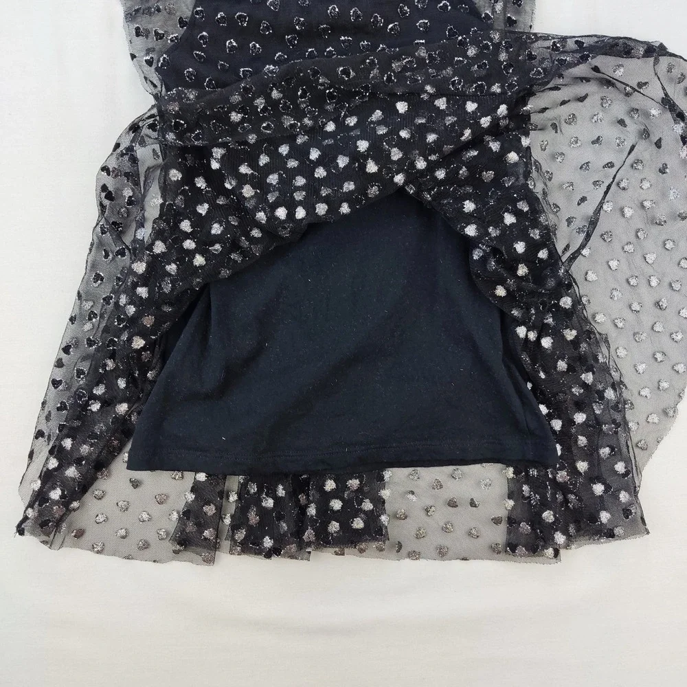 Zara Dress Girls‎ 6 Black Heart Print Tulle Overlay Sparkle Party Sleeveless